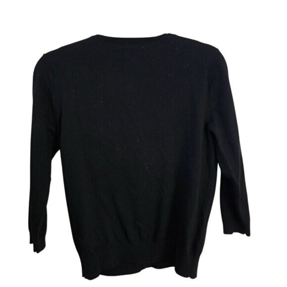 August Silk NWT Black Beaded Bow 3/4 Sleeve Cardigan Sweater Size M - Picture 2 of 6